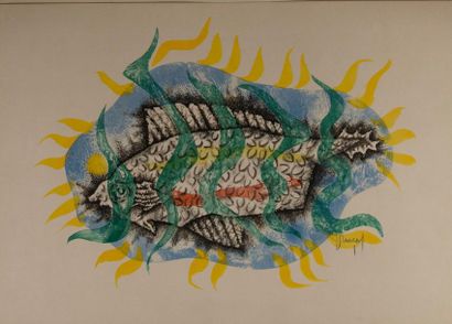 null Jean LURÇAT (1892-1966). Composition au poisson. Lithographie couleur, signée....