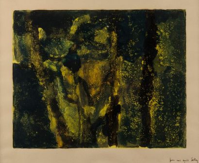 null Pierre MONTHEILLET (1923-2011). Composition en vert et jaune. Technique mixte...