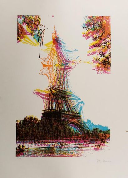 null Pol BURY (1922-2005). Quatre Tour Eiffel superposées. Lithographie, signée en...