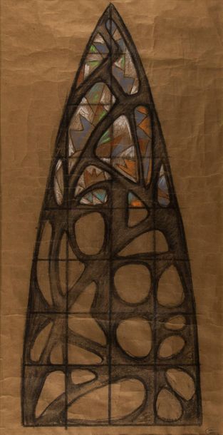 null Jean LAMBERT-RUCKI (1888-1967). Etude pour un vitrail. Pastel et fusain sur...