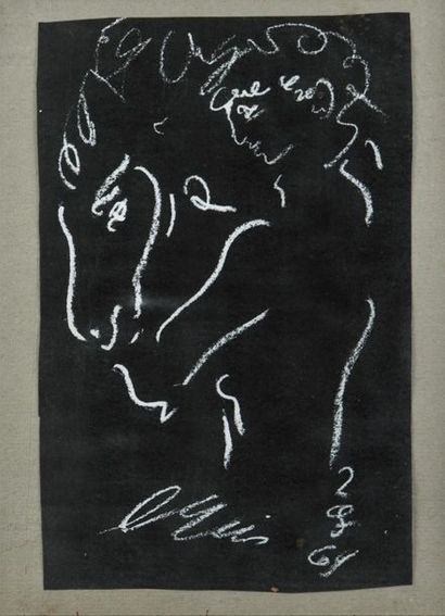 null Hans ERNI (1909-2015). Etude de tête de faune. 1969. Craie sur papier noir,...