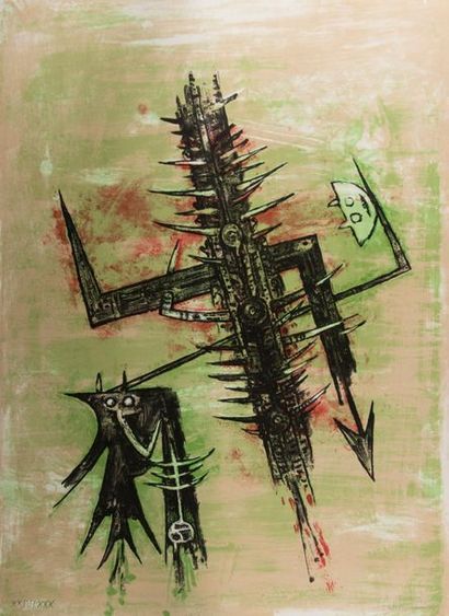 null Wilfredo LAM (1902-1982). Hommage à Picasso (Acide doux). Lithographie couleur.XXIV/XXX....