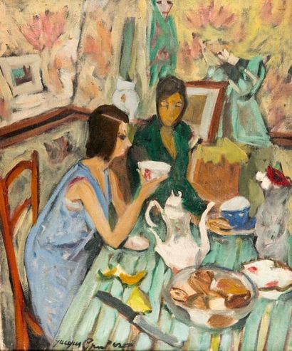 null Jacques CHAPIRO (1887/97-1972). Le café, femmes à table. Huile sur toile, signée...