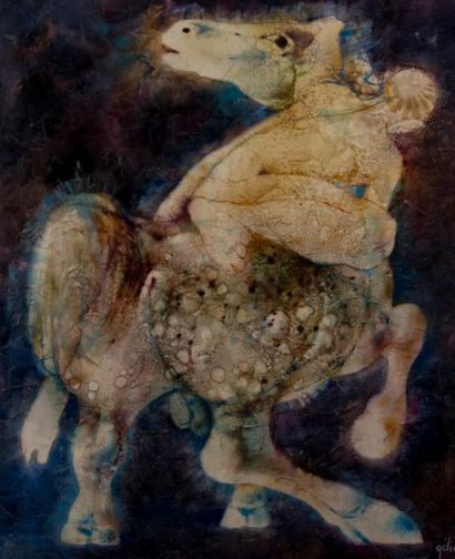 null Daniel GELIS (1942). Femme à cheval. Huile sur toile, signée en bas à droite....