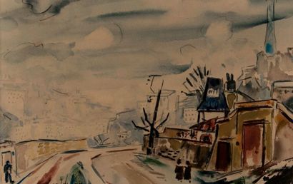 null Jacques LAPLACE (1890-1955). Rue animée. Aquarelle, signée en bas. 30x47 cm...