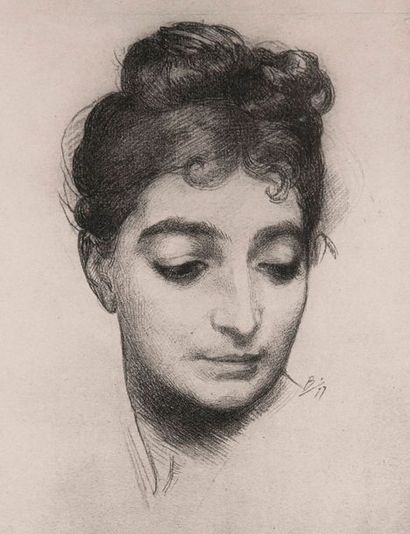 null Félix BRACQUEMOND (1833-1914). Portrait de femme. Lithographie, monogrammée...