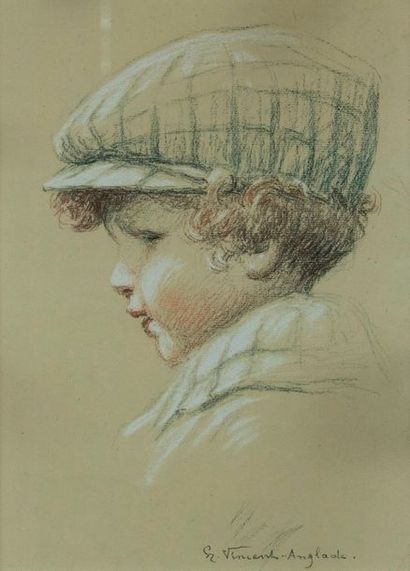 null Henri VINCENT-ANGLADE (1876-1956). Portrait de petit garçon à la casquette....