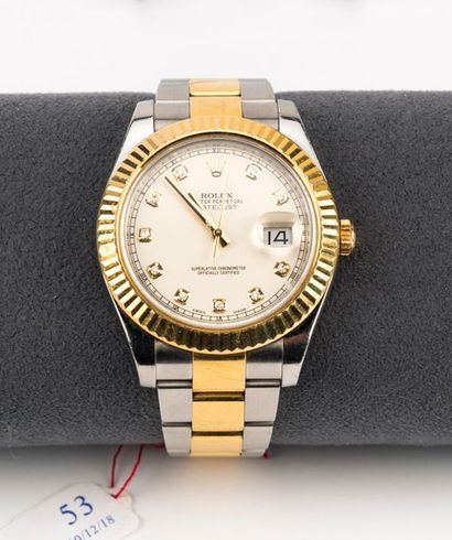 null *ROLEX. Montre-bracelet d'homme Oyster perpetual Date Just en or et acier. Cadran...