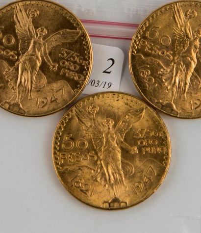 null Trois pièces or 50 pesos Mexicanos de 1947