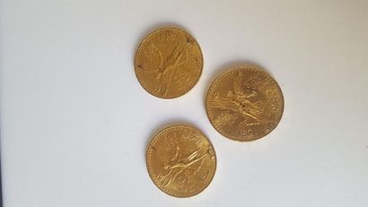 null Trois pièces or 50 pesos Mexicanos de 1943-1944-1945