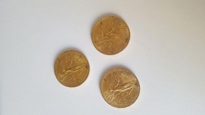 null Trois pièces or 50 pesos Mexicanos de 1923-1946-1947