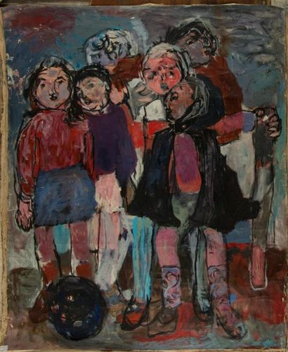 null Alice GAILLARD (1927-2017). Portrait de six enfants. Huile sur toile, non signée...