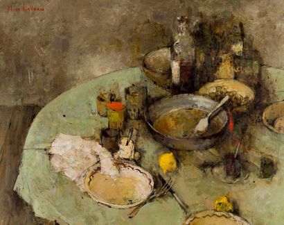 null Michel DE GALLARD (1921-2007). Nature morte au citron. Huile sur toile, signée...