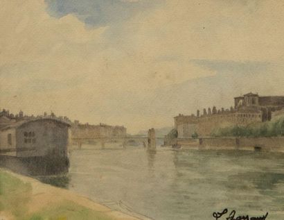 null Léon GARRAUD (1877-1961). Les quais de Saône. Aquarelle, signée en bas à droite....