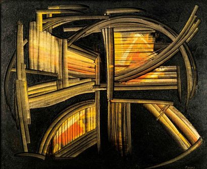 null Jean JANOIR (1929-2012). "Eclatement contrôlé".(Série bibliothèques) 1958. Huile...