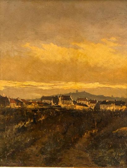 null Edmond CERIA (1884-1955). Basses-Alpes, soleil couchant sur les vignes. Huile...