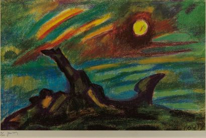 null Jean COUTY (1907-1991). Paysage fauve, soleil couchant. Lithographie, signée...
