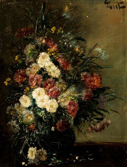 null Ecole fin XIXème - début XXème siècle. Bouquet de fleurs. Huile sur toile, signée...
