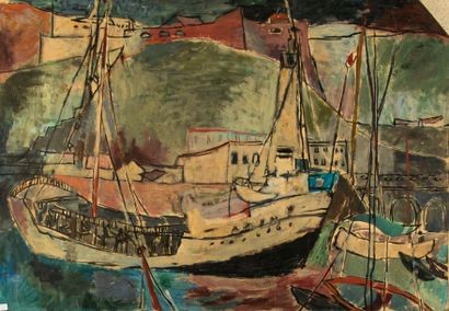 null Alice GAILLARD (1927-2017). Chalutier, port de Sète? Huile sur toile, non signée...