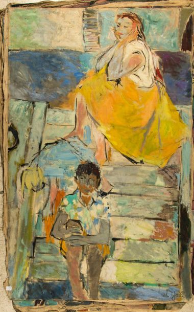 null Alice GAILLARD (1927-2017). Les escaliers au sol. Huile sur toile, signée en...