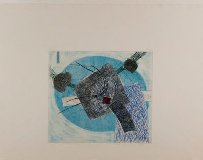  Henri GOETZ (1909-1989). Composition en bleu. Eau-forte et aquatinte, signée et...