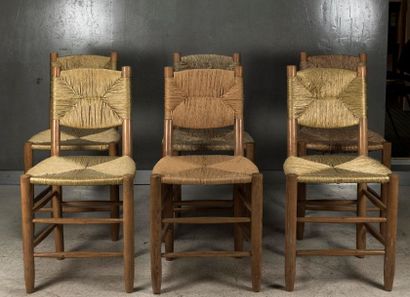 null Charlotte PERRIAND (1903-1999). Suite de six chaises modèles n°19 dit "Bauche"...