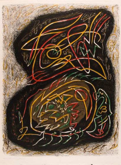 null André MASSON (1896-1987). "Germe d'acanthe et constellation". Lithographie couleur,...