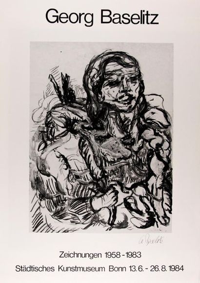 null Georg BASELITZ (né en 1938). Zeichnungen 1958-1983. Affiche noir et blanc, signée....