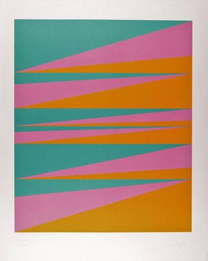  Max BILL (1908-1994). Composition orange, rose et turquoise. 1974. Lithographie...