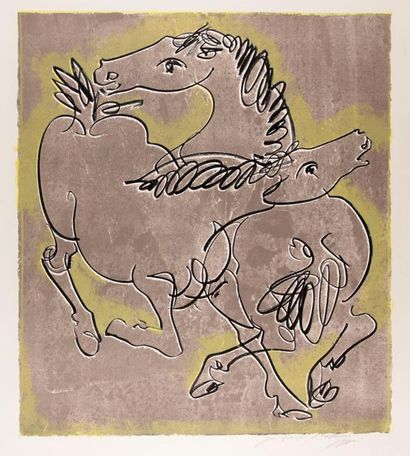 null Hans ERNI (1909-2015). Deux chevaux. Lithographie couleur, signée et annotée....