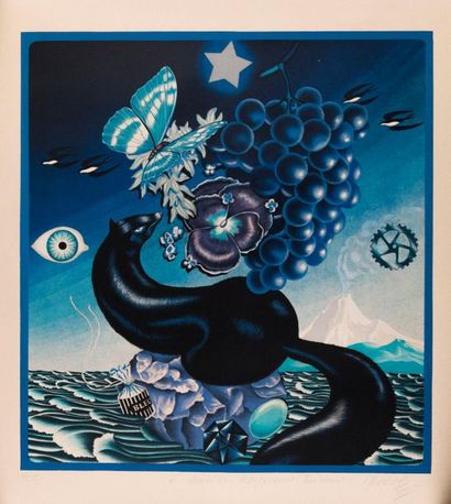  Victor VASARELY (1906-1997) Etude en bleu, surréaliste. Lithographie. Signée et...