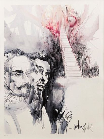  Raymond MORETTI (1931-2005). Don Quichotte. Deux lithographies, signées en bas à...