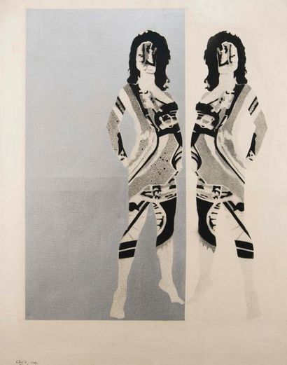  Jean-Pierre LE BOULCH (1940-2001). Deux femmes. 1964. Aérosol sur toile, signée...