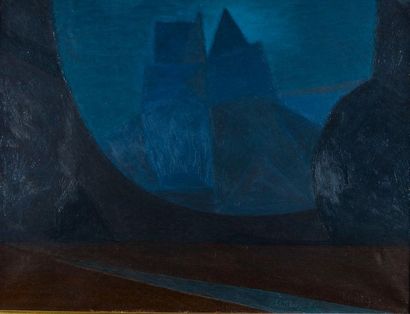  Serge CHARCHOUNE (1888-1975). Calme de nuit. Huile sur toile, signée en bas et au...
