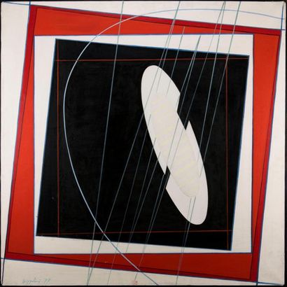  Silvano BOZZOLINI (1911-1998). "Noir rouge blanc". Huile sur toile, signée en bas...