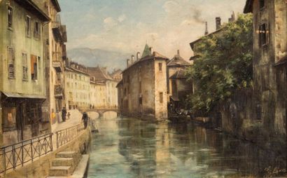 null Charles BERTIER (Grenoble, 1860-1924). Le vieil Annecy. Huile sur toile, signée...