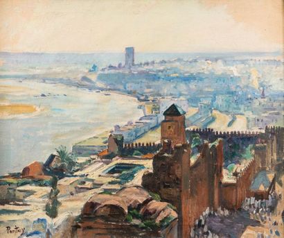 null Henri Jean PONTOY (1888-1968). Panorama de Rabat. Huile sur toile, signée en...