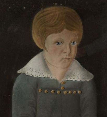 null Ecole de la fin du XVIIIème siècle. Portrait de jeune garçon au costume bleu....