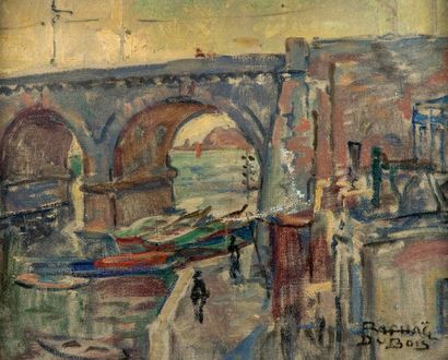 null Raphaël DUBOIS (1888-1960). Le pont. Huile sur toile, signée en bas à droite....
