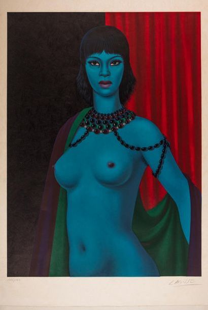 null Félix LABISSE (1905-1982). Femme bleue. Lithographie couleur, signée et numérotée...
