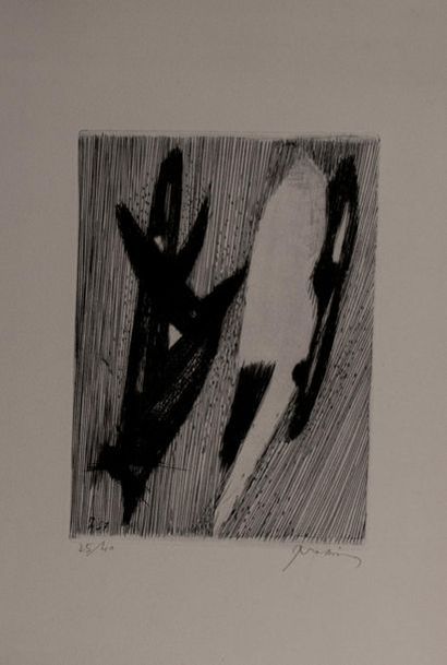 null Mario PRASSINOS (1916-1985). Composition en noir et blanc. Eau-forte signée...