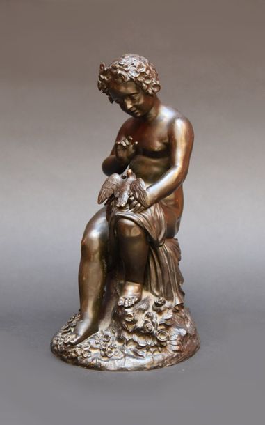 null Cyprien Venot (1808-1886), « Putti aux oiseaux », Sujet en bronze à patine brune....