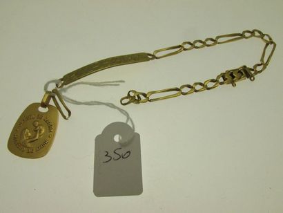 null 1 engraved identity bracelet RAPHAEL 1 link, worn, broken, 1 engraved gold pendant,...
