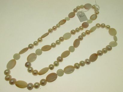null 1 necklace of freshwater cultured pearls alternating with mother-of-pearl p...