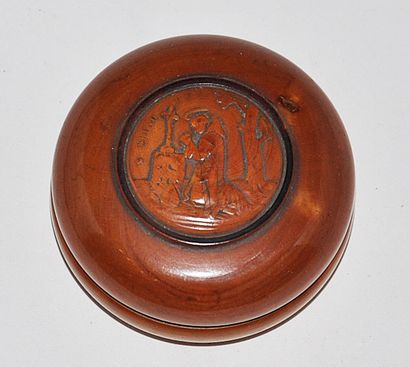 Round and domed boxwood rosary box decorated...