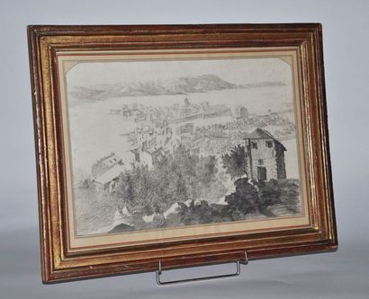 null French school of the 19th century

View of a town by a lake. Pencil and blur....