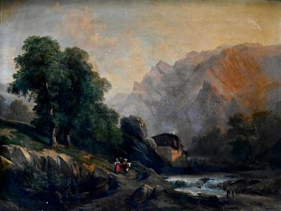 COIGNET Jules (1798-1860). Paysage de montagne...