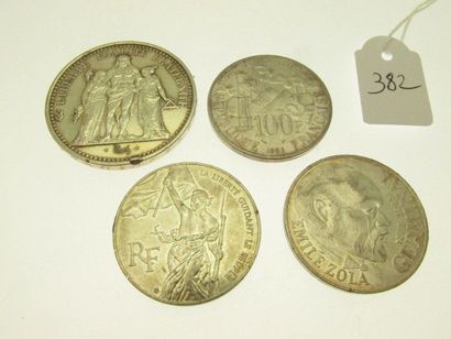 1 pièce de 10Frs argent RF 1967 3 pièces de 100Frs argent RF 1985 1993 70g