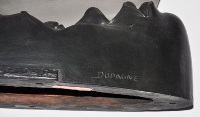 null Tête d’africain en terre cuite laquée noir, signée Dupagne, XXème siècle, H :...