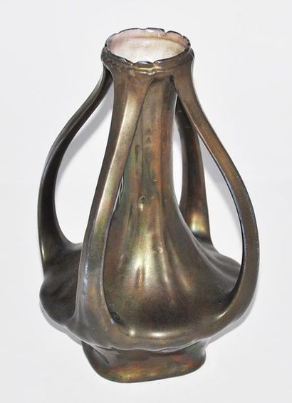 null Royal Bagreuth Bavaria Heliosin, porcelain vase of naturalistic form with four...